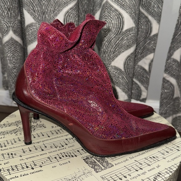 Diesel Burgundy Leather Pointy Toe Stiletto Ankle Booties - Picture 2 of 12